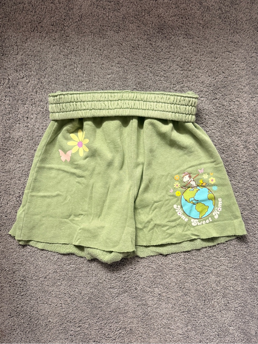 Peanuts Light Green Graphic Terry Shorts